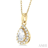 5x3 MM Pear Shape White Topaz and 1/20 Ctw Single Cut Diamond Halo Semi-Precious Pendant with Chain in 10K Yellow Gold