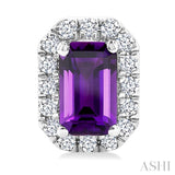 5x3 MM Octagonal Shape Amethyst and 1/8 Ctw Round Cut Diamond Halo Semi-Precious Stud Earrings in 10K White Gold