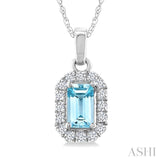5x3 MM Octagonal Shape Aquamarine and 1/20 Ctw Round Cut Diamond Halo Semi-Precious Pendant with Chain in 10K White Gold