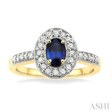 6x4 MM Oval Cut Sapphire and 1/4 Ctw Round Cut Diamond Ring in 14K Yellow Gold