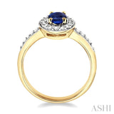 6x4 MM Oval Cut Sapphire and 1/4 Ctw Round Cut Diamond Ring in 14K Yellow Gold