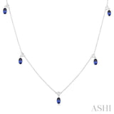 5x3 MM Oval Shape Sapphire and 1/4 Ctw Round Cut Diamonds Precious Station Necklace in 14K White Gold