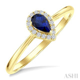 5x3 MM Pear Shape Sapphire and 1/20 Ctw Round Cut Diamond Halo Precious Ring in 10K Yellow Gold