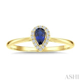 5x3 MM Pear Shape Sapphire and 1/20 Ctw Round Cut Diamond Halo Precious Ring in 10K Yellow Gold