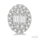 1/2 Ctw Oval Mount Baguette and Round Cut Diamond Earrings in 14K White Gold