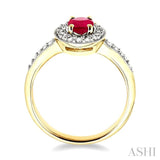 6x4 MM Oval Cut Ruby and 1/4 Ctw Round Cut Diamond Ring in 14K Yellow Gold