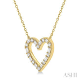 1/2 Ctw Heart Charm Baguette and Round Cut Diamond Pendant With Chain in 14K Yellow Gold