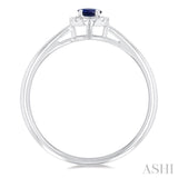 3.25 MM Round Sapphire and 1/20 Ctw Single Cut Diamond Halo Precious Ring in 14K White Gold