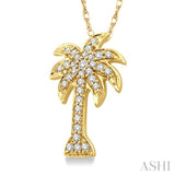 1/10 Ctw Palm Tree Single Cut Diamond Pendant in 10K Yellow Gold with Chain