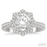 5/8 Ctw Star Border 6.5MM Round Cut Diamond Semi-Mount Engagement Ring in 14K White Gold
