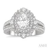 7/8 Ctw Oval Round Cut Diamond Semi-Mount Engagement Ring in 14K White Gold