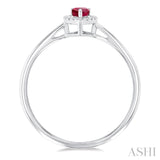 5x3 MM Pear Shape Ruby and 1/20 Ctw Single Cut Diamond Halo Precious Ring in 10K White Gold