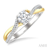 1/6 Ctw Split Crossover Round Cut Diamond Semi-Mount Engagement Ring in 14K White and Yellow Gold