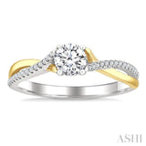 1/6 Ctw Split Crossover Round Cut Diamond Semi-Mount Engagement Ring in 14K White and Yellow Gold