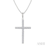 1/4 Ctw Round Cut Diamond Cross Fashion Pendant With Chain in 14K White Gold