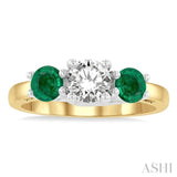 4.65 MM Round Shape Past, Present and Future Emerald and 3/4 Ctw Round Cut Diamond Precious Ring in 14K Yellow and White Gold