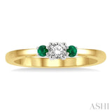 2.15 MM Round Shape Emerald and 1/6 Ctw Past, Present and Future Round Cut Diamond Precious Ring in 14K Yellow and White Gold