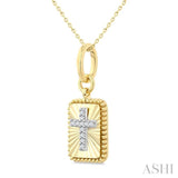 1/20 Ctw Latin Cross Round Cut Diamond Pirouette Rectangular Fluted Medallion Fashion Pendant With Chain in 10K Yellow and White Gold
