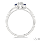 2.15 MM Round Shape Sapphire and 1/6 Ctw Past, Present and Future Round Cut Diamond Precious Ring in 14K White Gold