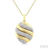 1/10 Ctw Oval Shape Bold Puffed Ribbed Swirl Round Cut Diamond Fashion Pendant With Chain in Yellow Gold Vermeil