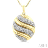 1/10 Ctw Oval Shape Bold Puffed Ribbed Swirl Round Cut Diamond Fashion Pendant With Chain in Yellow Gold Vermeil