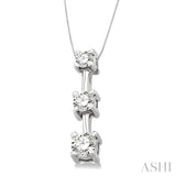 1/2 Ctw Three Stone Round Cut Diamond Pendant in 14K White Gold with Chain