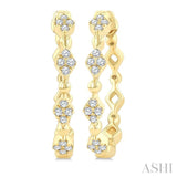 1/6 Ctw Kite Shape Motif and Ball Bead Link Round Cut Diamond Fashion Hoop Earrings in 10K Yellow Gold