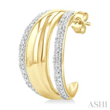 1/10 Ctw Bold Double Split Dome Shape Round Cut Diamond Fashion Half Hoop Earring in Yellow Gold Vermeil