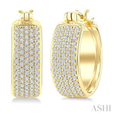 3/4 Ctw Five-Row Pave Set Round Cut Diamond Fashion Huggies in 14K Yellow Gold