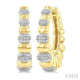 1/10 Ctw Bold Puffed Pod Rib Round Cut Diamond Fashion Hoop Earring in Yellow Gold Vermeil