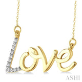 1/50 Ctw 'Love' Calligraphed Round Cut Diamond Fashion Pendant With Chain in Yellow Gold Vermeil