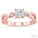 3/8 Ctw Diamond Engagement Ring with 1/3 Ct Princess Cut Center Stone in 14K Rose Gold