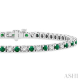 2.5 MM Emerald and 1 1/2 Ctw Round Cut Diamond Square Box Link Precious Tennis Bracelet in 14K White Gold