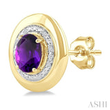 7X5 MM Oval Shape Amethyst and 1/20 Ctw Round Cut Diamond Semi-Precious Earrings in Yellow Gold Vermeil