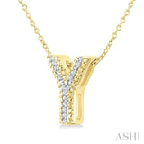 1/20 Ctw Bubble Accent Initial 'Y' Round Cut Diamond Fashion Pendant With Chain in Yellow Gold Vermeil