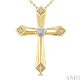1/20 Ctw Round Cut Diamond Fashion Cross Pendant With Chain in Yellow Gold Vermeil