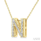 1/20 Ctw Bubble Accent Initial 'N' Round Cut Diamond Fashion Pendant With Chain in Yellow Gold Vermeil
