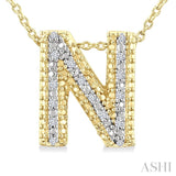 1/20 Ctw Bubble Accent Initial 'N' Round Cut Diamond Fashion Pendant With Chain in Yellow Gold Vermeil