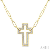 1/10 Ctw Round Cut Diamond Cross Pendant With Paperclip Chain in Yellow Gold Vermeil