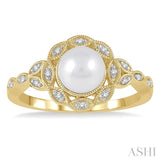 6.5 MM Cultured Pearl and 1/20 Ctw Round Cut Diamond Ring in Yellow Gold Vermeil