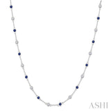 2.4 MM Round Shape Sapphire and 7/8 Ctw Round Cut Diamond Precious Station Necklace in 14K White Gold