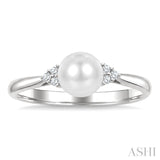 6 MM Cultured White Pearl and 1/20 Ctw Round Cut Diamond Fashion Ring in 10K White Gold