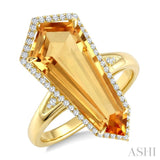 22X9 MM Evoque Gemstone Shield Shape Citrine and 1/4 Ctw Round Cut Diamond Semi-Precious Ring in 14K Yellow Gold