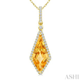 16X7 MM Evoque Gemstone Kite Shape Citrine and 1/5 Ctw Round Cut Diamond Semi-Precious Pendant With Chain in 10K Yellow Gold