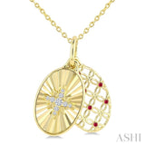 1 MM Round Cut Ruby and 1/20 Ctw Round Cut Diamond  Fluted Star Shaped Precious Pendant with Chain in 10K Yellow Gold