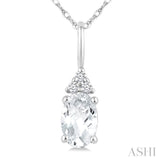 1/50 Ctw Oval Cut 6X4 MM White Topaz and Round Cut Diamond semi-precious Pendant With Chain in 10K White Gold