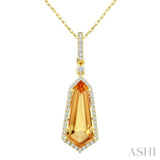 16X7 MM Evoque Gemstone Shield Shape Citrine and 1/5 Ctw Round Cut Diamond Semi-Precious Pendant With Chain in 10K Yellow Gold