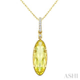 16X6 MM Evoque Gemstones Oval Shape Lemon Quartz and 1/20 Ctw Round Cut Diamond Semi-Precious Pendant With Chain in 10K Yellow Gold