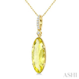 16X6 MM Evoque Gemstones Oval Shape Lemon Quartz and 1/20 Ctw Round Cut Diamond Semi-Precious Pendant With Chain in 10K Yellow Gold