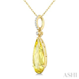 16X6 MM Evoque Gemstones Pear Shape Lemon Quartz and 1/20 Ctw Round Cut Diamond Semi-Precious Pendant With Chain in 10K Yellow Gold